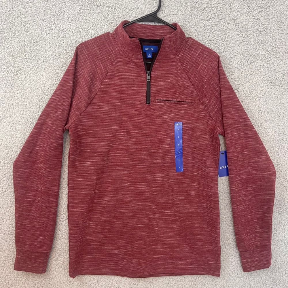 APT.9 Men's size Small Red Maroon Burgundy‎ Heathered 1/4 Half Zip Sweater